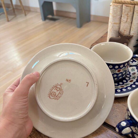 2 x Boleslawiec Polish Pottery French Onion Soup Bowls with Plates - Picture 4 of 10